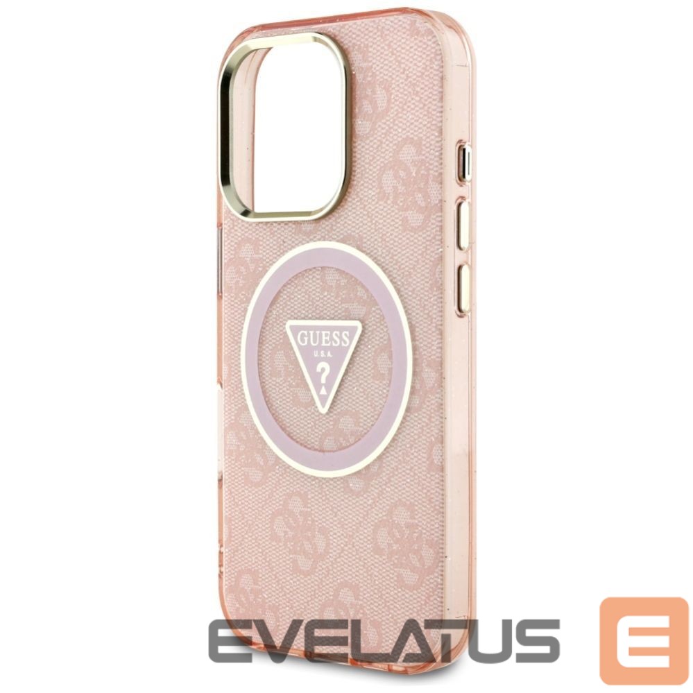 Citas preces Guess Guess IML Metal Glitter 4G Circle Triangle MagSafe Case for iPhone 16 Pro - Pink