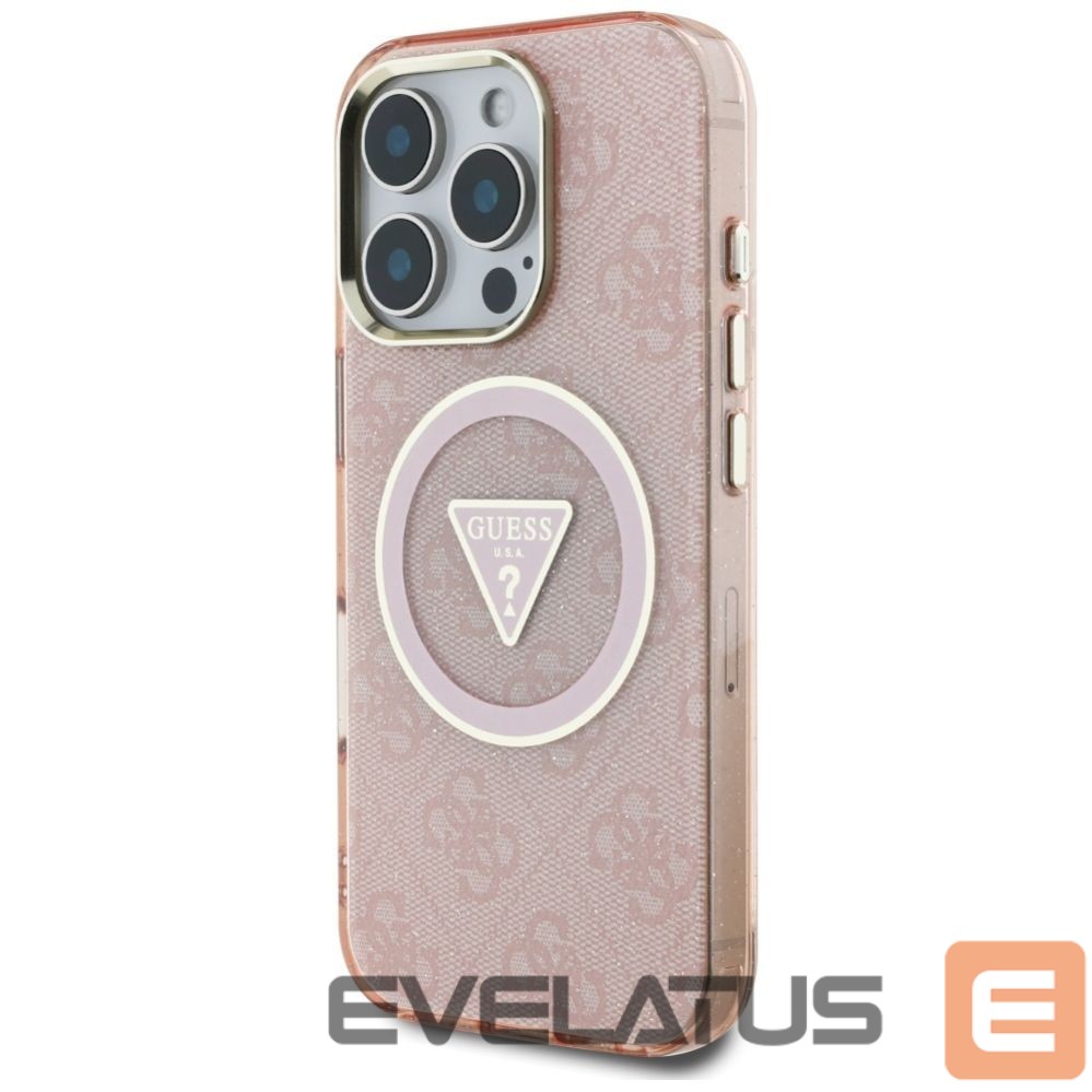 Citas preces Guess Guess IML Metal Glitter 4G Circle Triangle MagSafe Case for iPhone 16 Pro - Pink