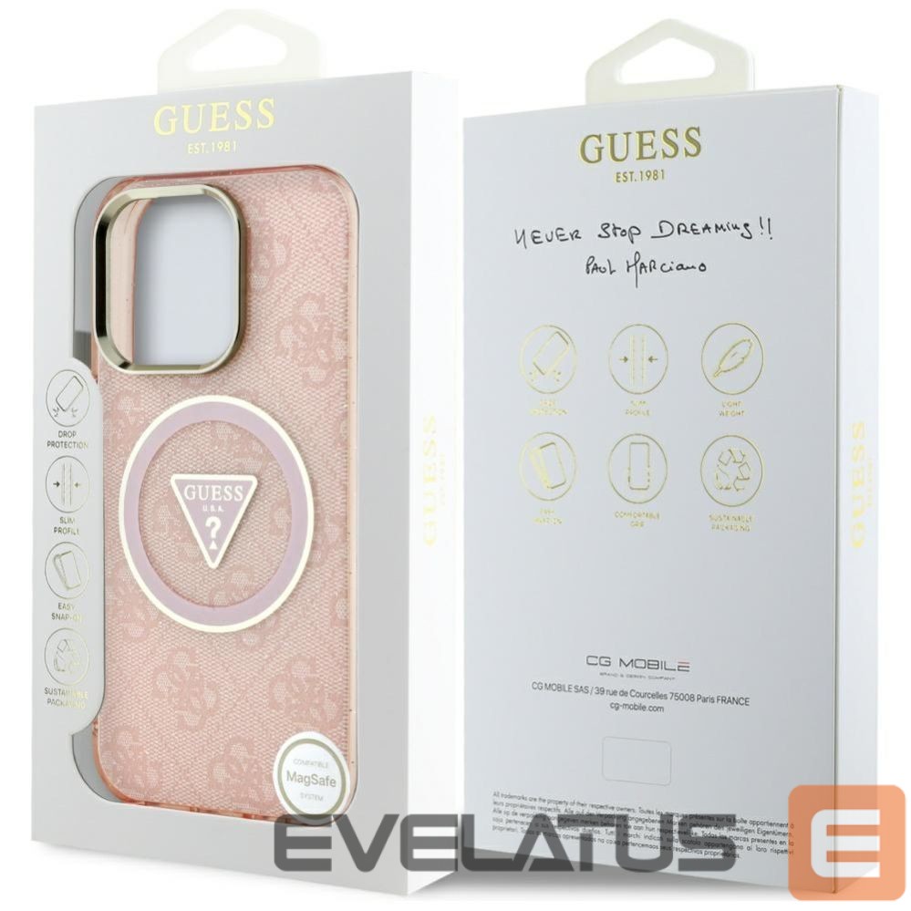 Citas preces Guess Guess IML Metal Glitter 4G Circle Triangle MagSafe Case for iPhone 16 Pro - Pink