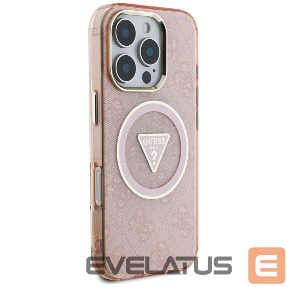 Citas preces Guess Guess IML Metal Glitter 4G Circle Triangle MagSafe Case for iPhone 16 Pro - Pink
