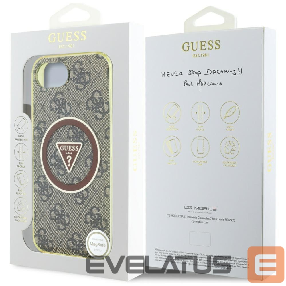 Citas preces Guess Guess IML Metal Glitter 4G Circle Triangle MagSafe case for iPhone 16e - brown