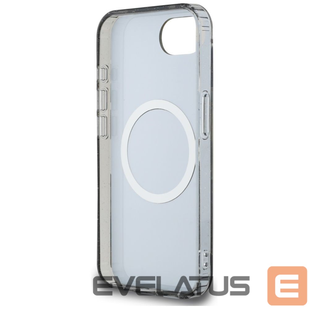 Citas preces Guess Guess IML Metal Glitter Flowers Triangle MagSafe case for iPhone 16e - black