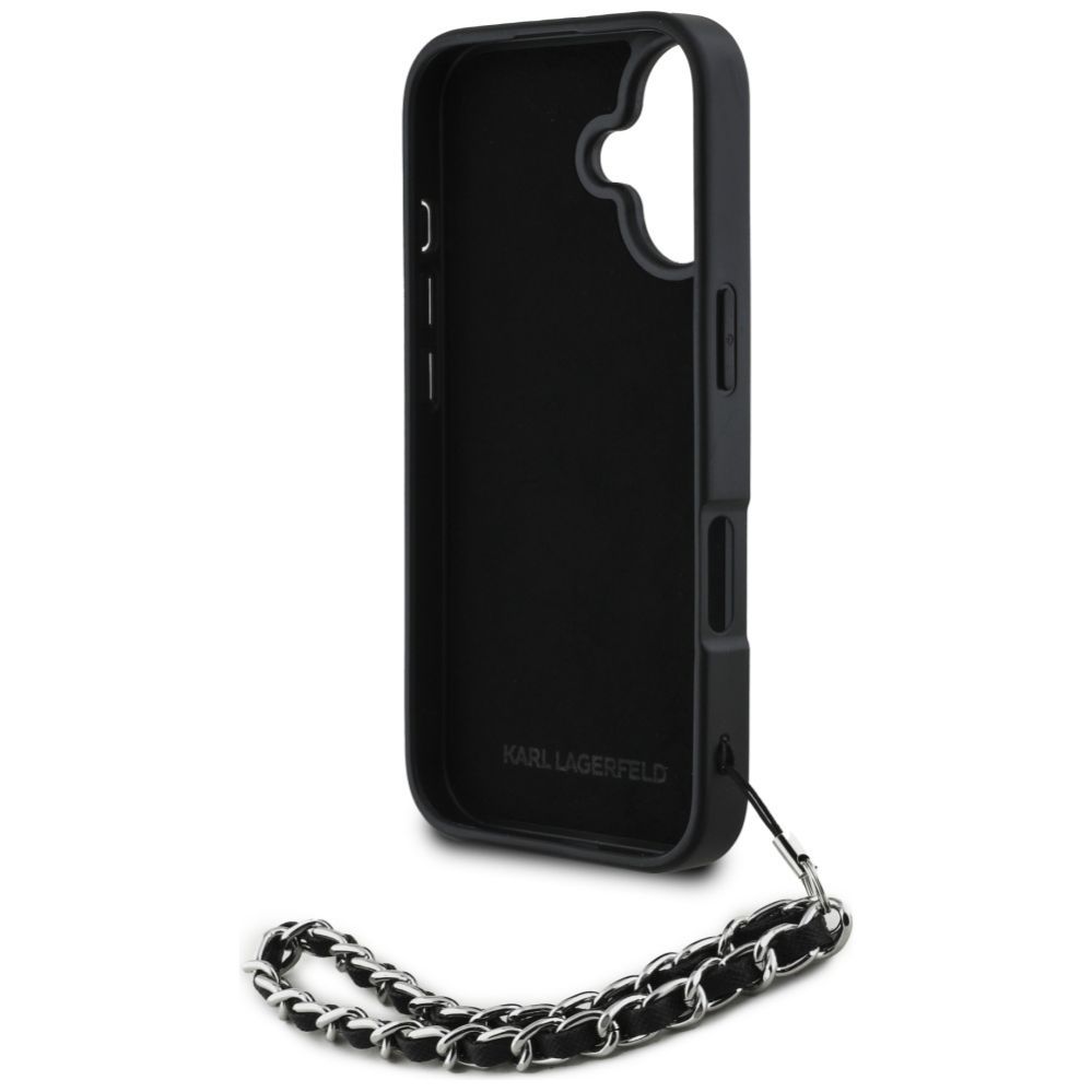 Citas preces Karl Lagerfeld Karl Lagerfeld Saffiano Crystals w/Chain iPhone 16 Case - Black
