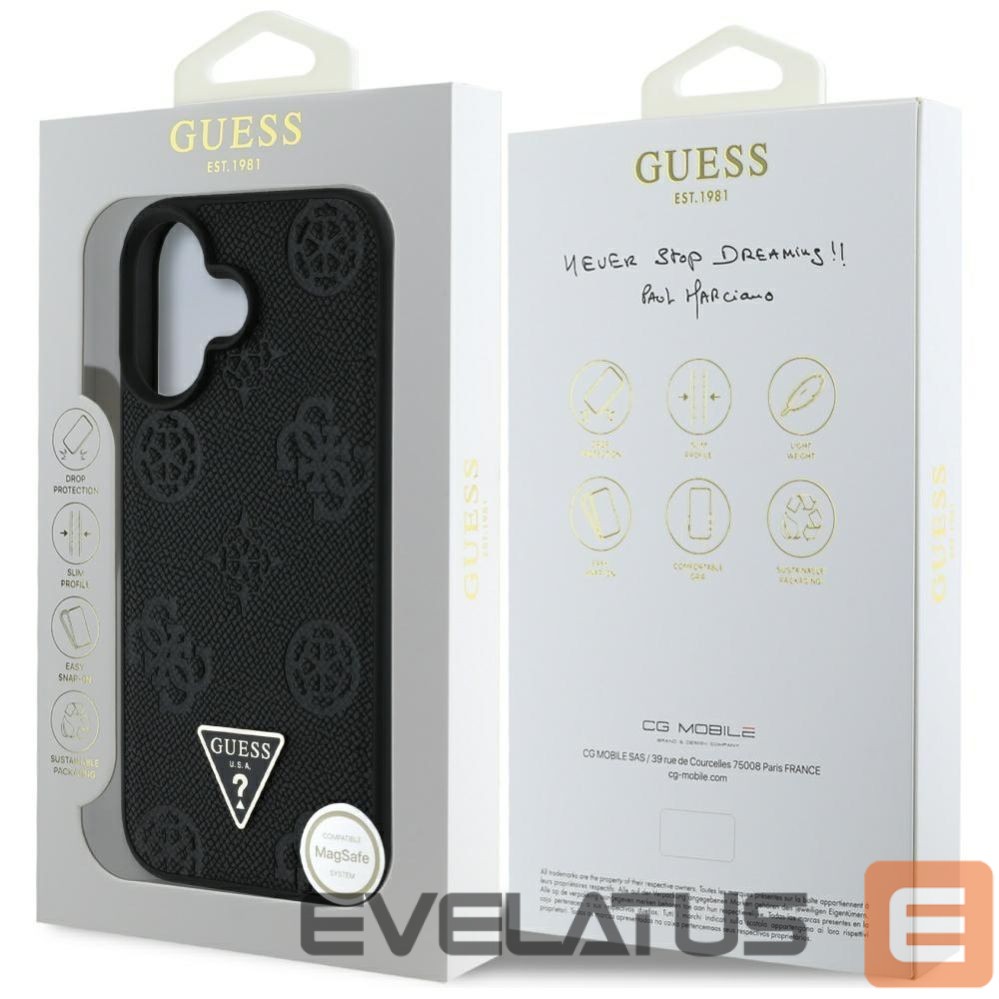 Citas preces Guess Guess Grained Hot Stamp Peony Triangle Logo MagSafe Case for iPhone 16 - Black