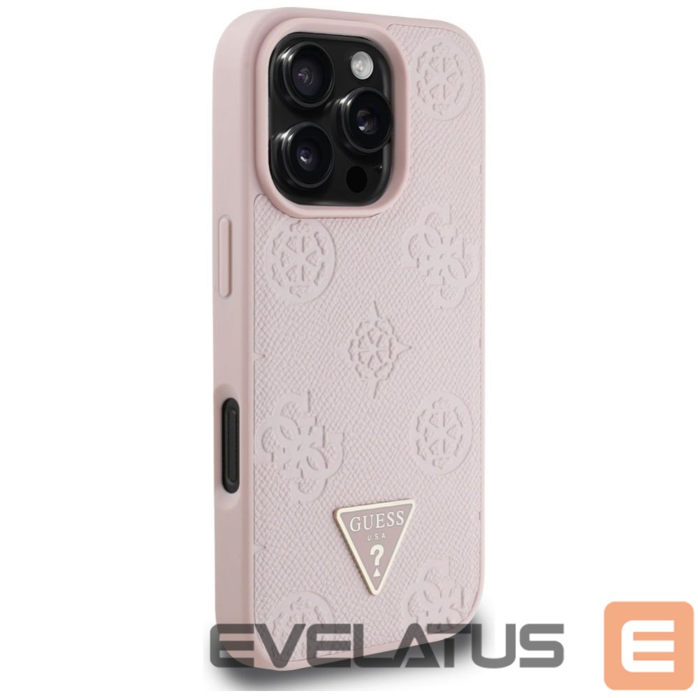 Citas preces Guess Guess Grained Hot Stamp Peony Triangle Logo MagSafe iPhone 16 Pro Case - Pink