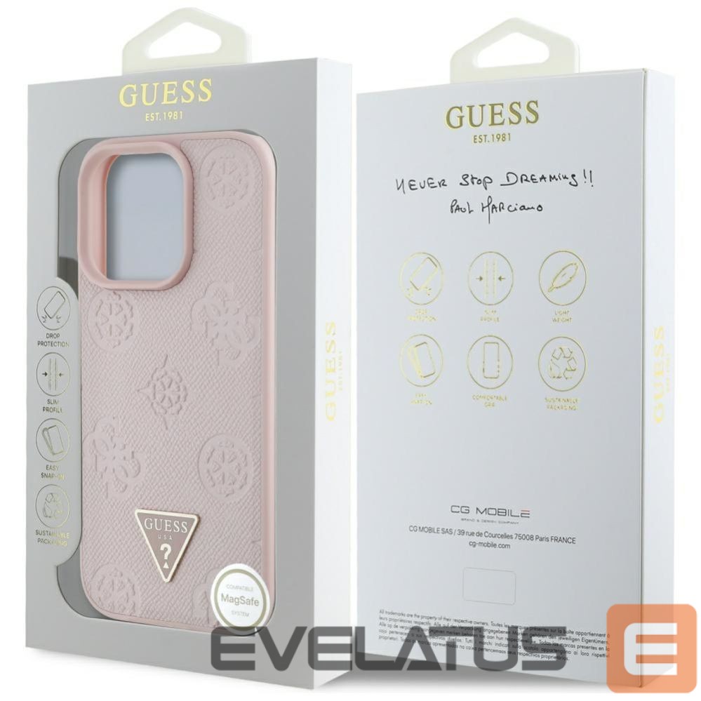 Citas preces Guess Guess Grained Hot Stamp Peony Triangle Logo MagSafe iPhone 16 Pro Case - Pink