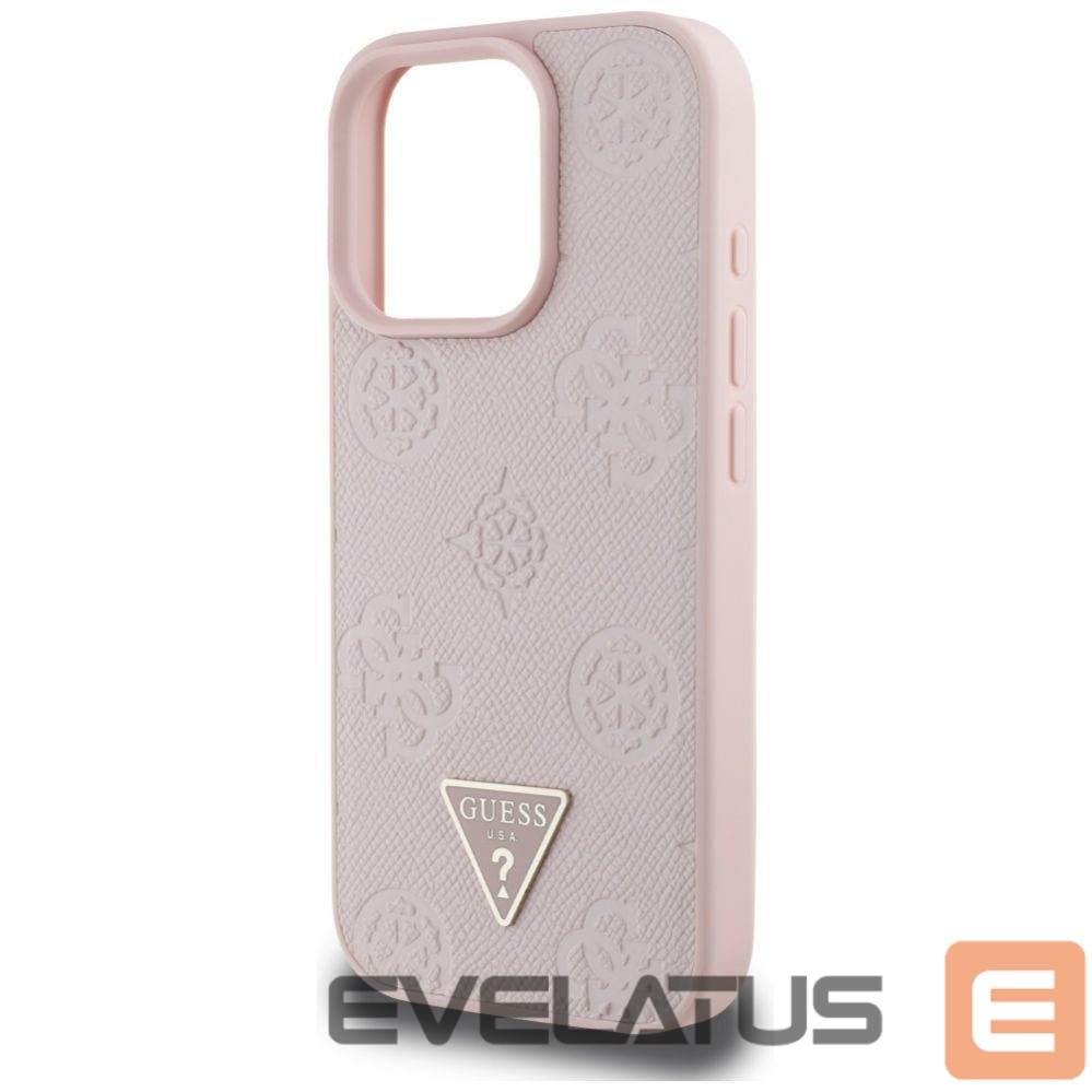 Citas preces Guess Guess Grained Hot Stamp Peony Triangle Logo MagSafe iPhone 16 Pro Case - Pink