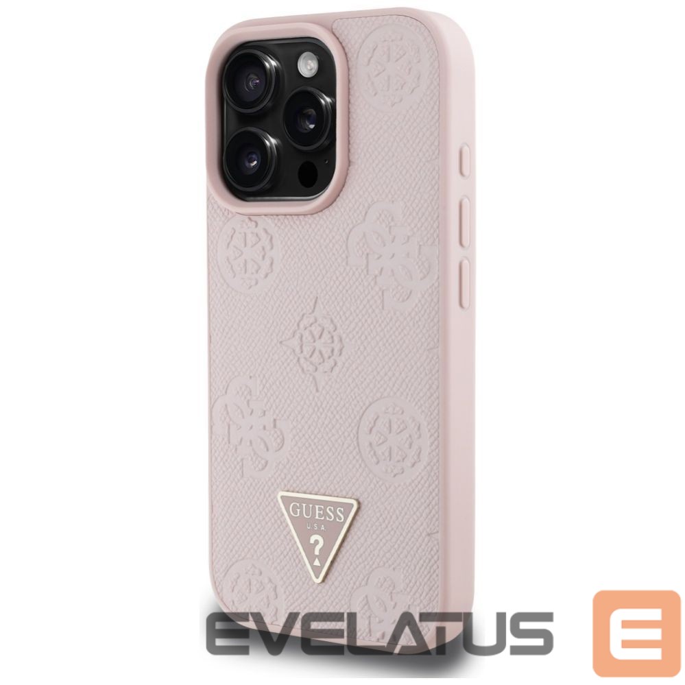 Citas preces Guess Guess Grained Hot Stamp Peony Triangle Logo MagSafe iPhone 16 Pro Case - Pink