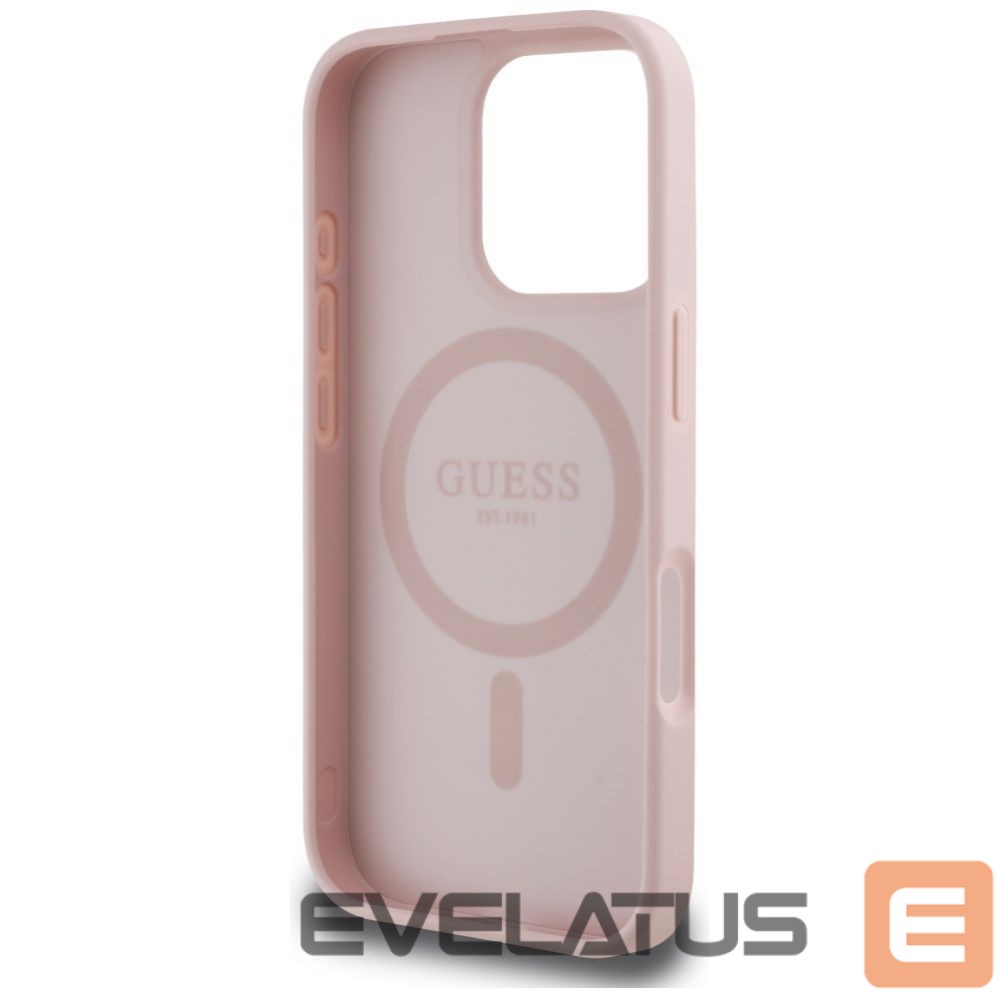 Citas preces Guess Guess Grained Hot Stamp Peony Triangle Logo MagSafe iPhone 16 Pro Case - Pink