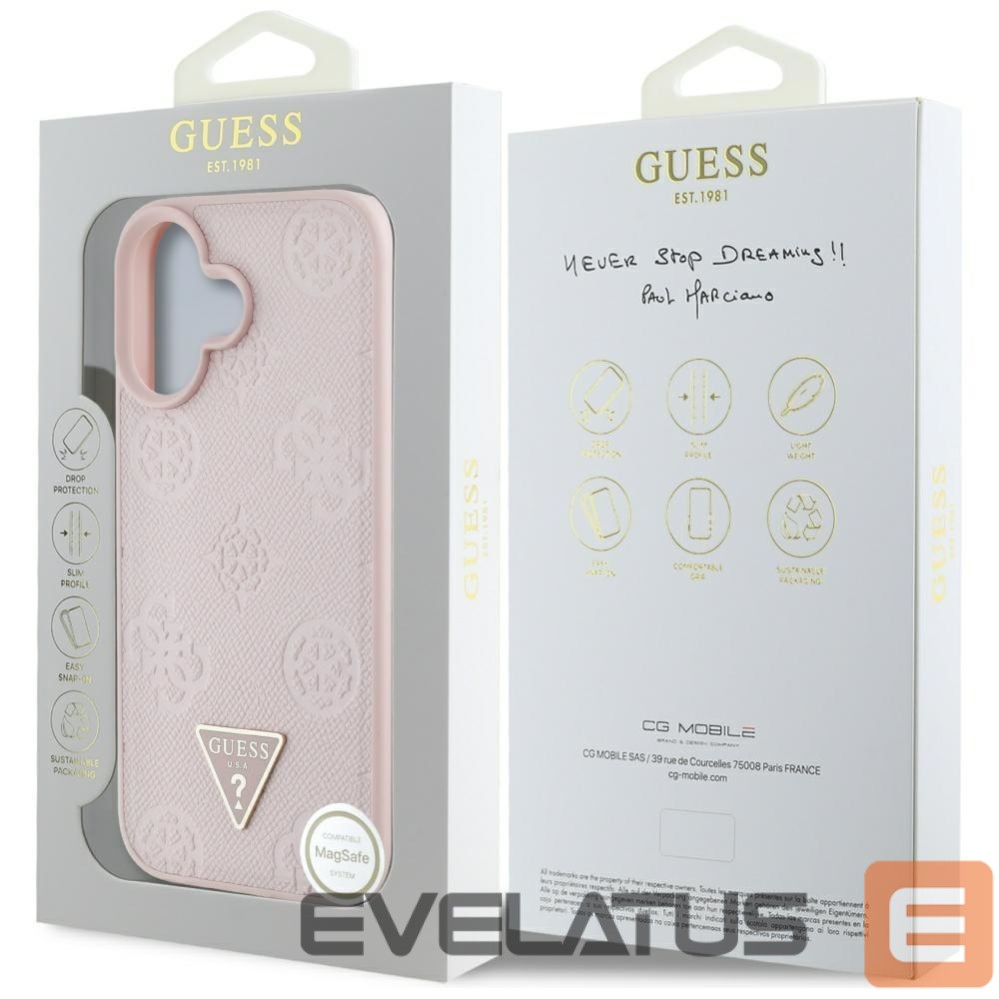 Citas preces Guess Guess Grained Hot Stamp Peony Triangle Logo MagSafe iPhone 16 Case - Pink