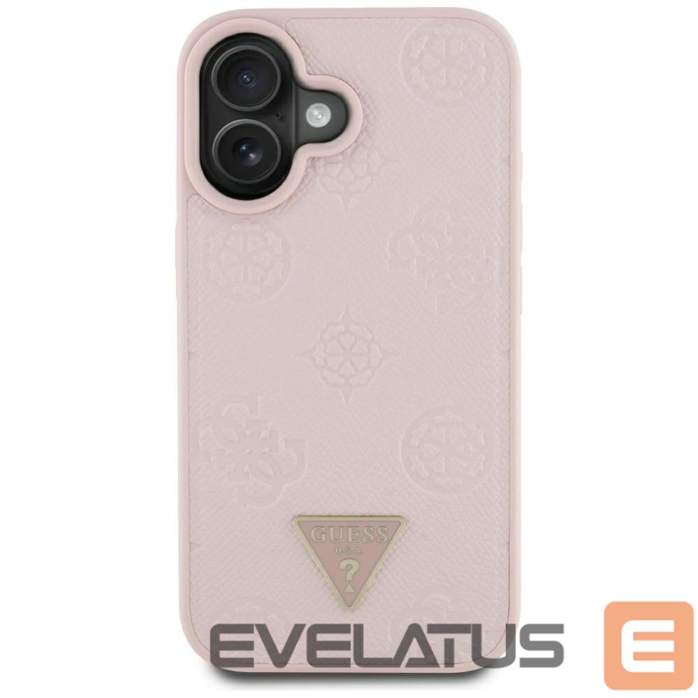 Citas preces Guess Guess Grained Hot Stamp Peony Triangle Logo MagSafe iPhone 16 Case - Pink