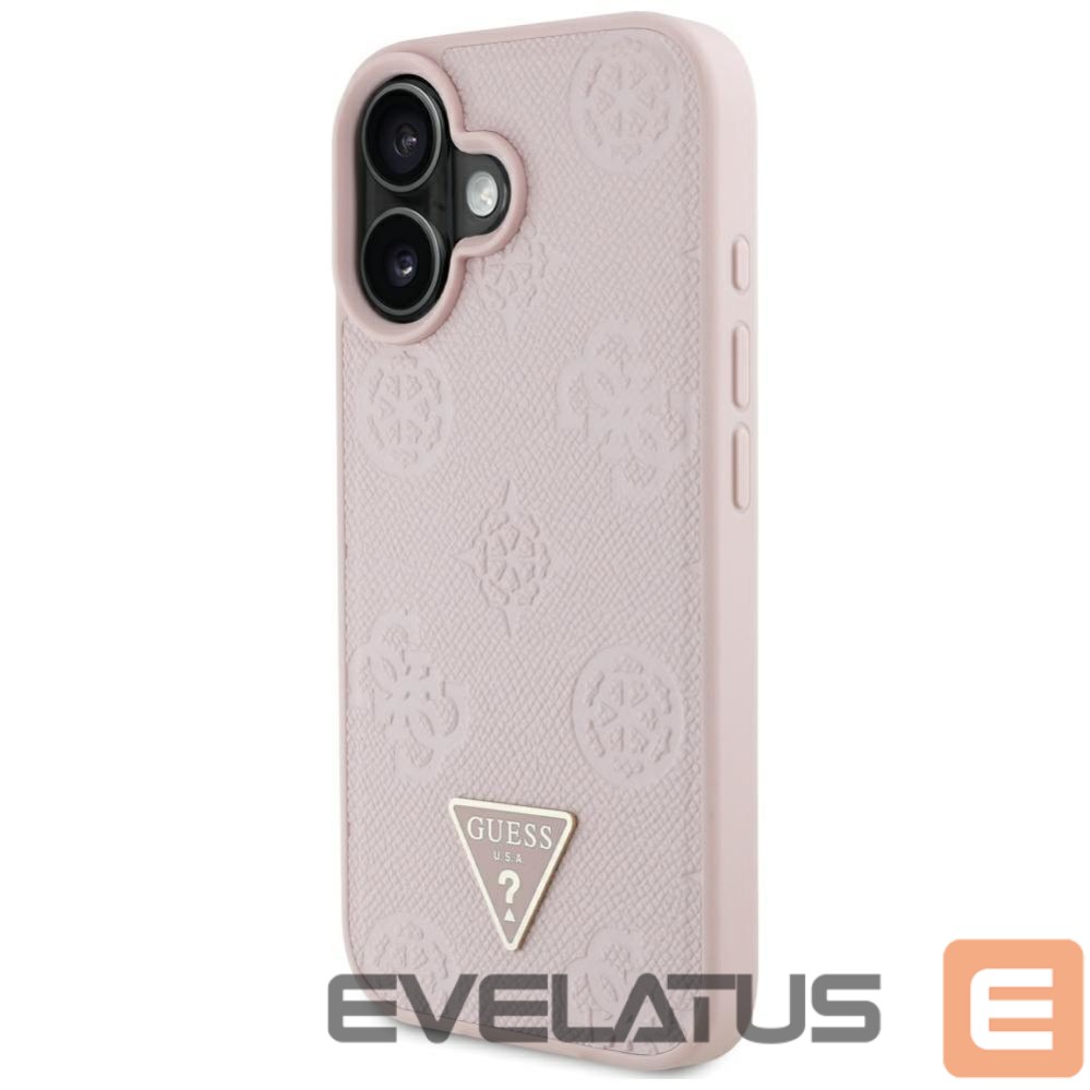 Citas preces Guess Guess Grained Hot Stamp Peony Triangle Logo MagSafe iPhone 16 Case - Pink