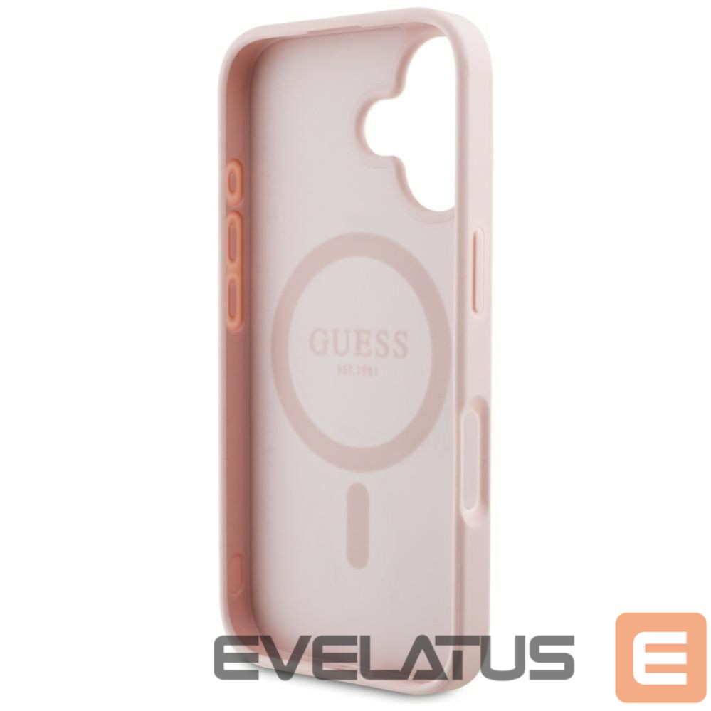 Citas preces Guess Guess Grained Hot Stamp Peony Triangle Logo MagSafe iPhone 16 Case - Pink
