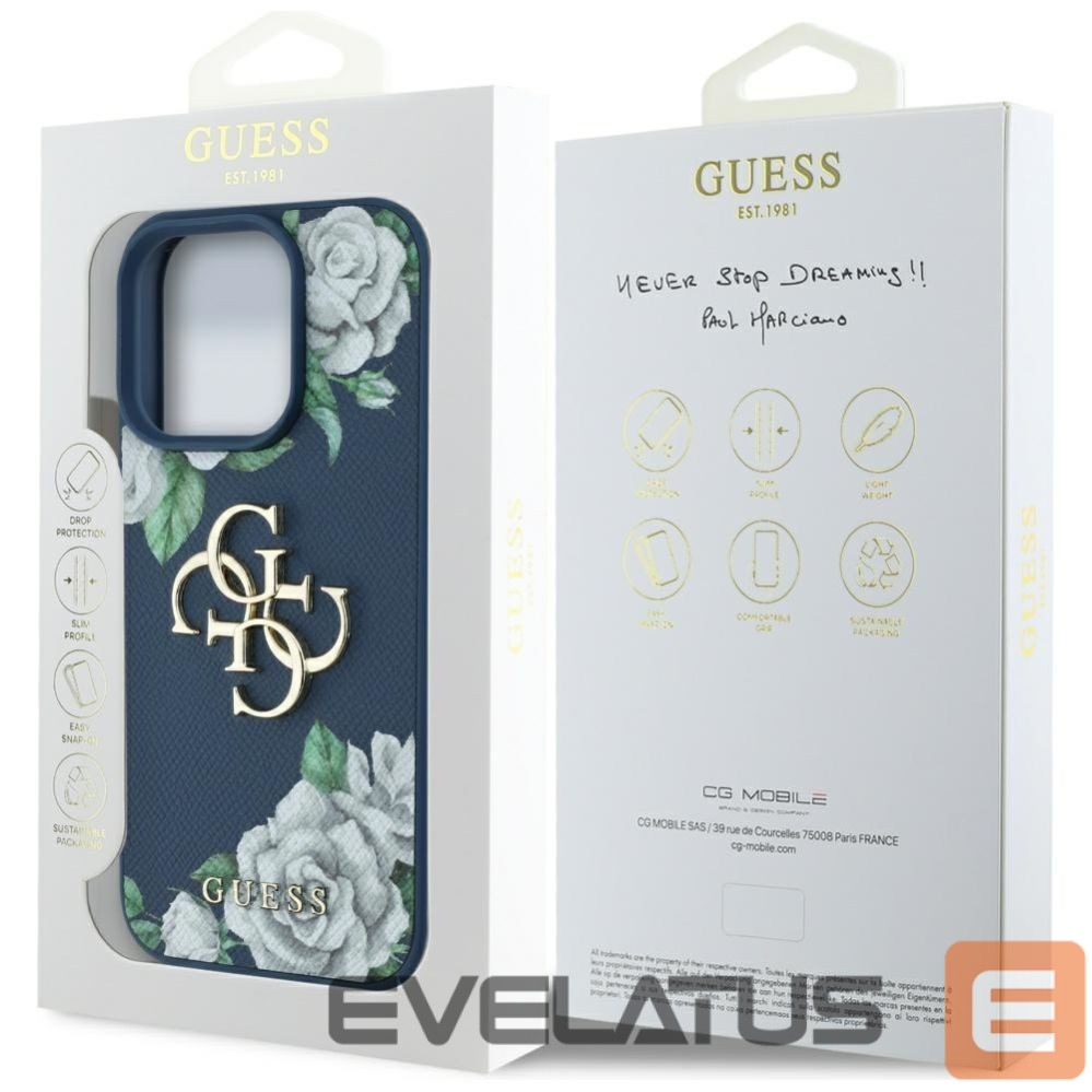 Citas preces Guess Guess Grained Roses Big 4G logo case for iPhone 16 Pro Max - blue