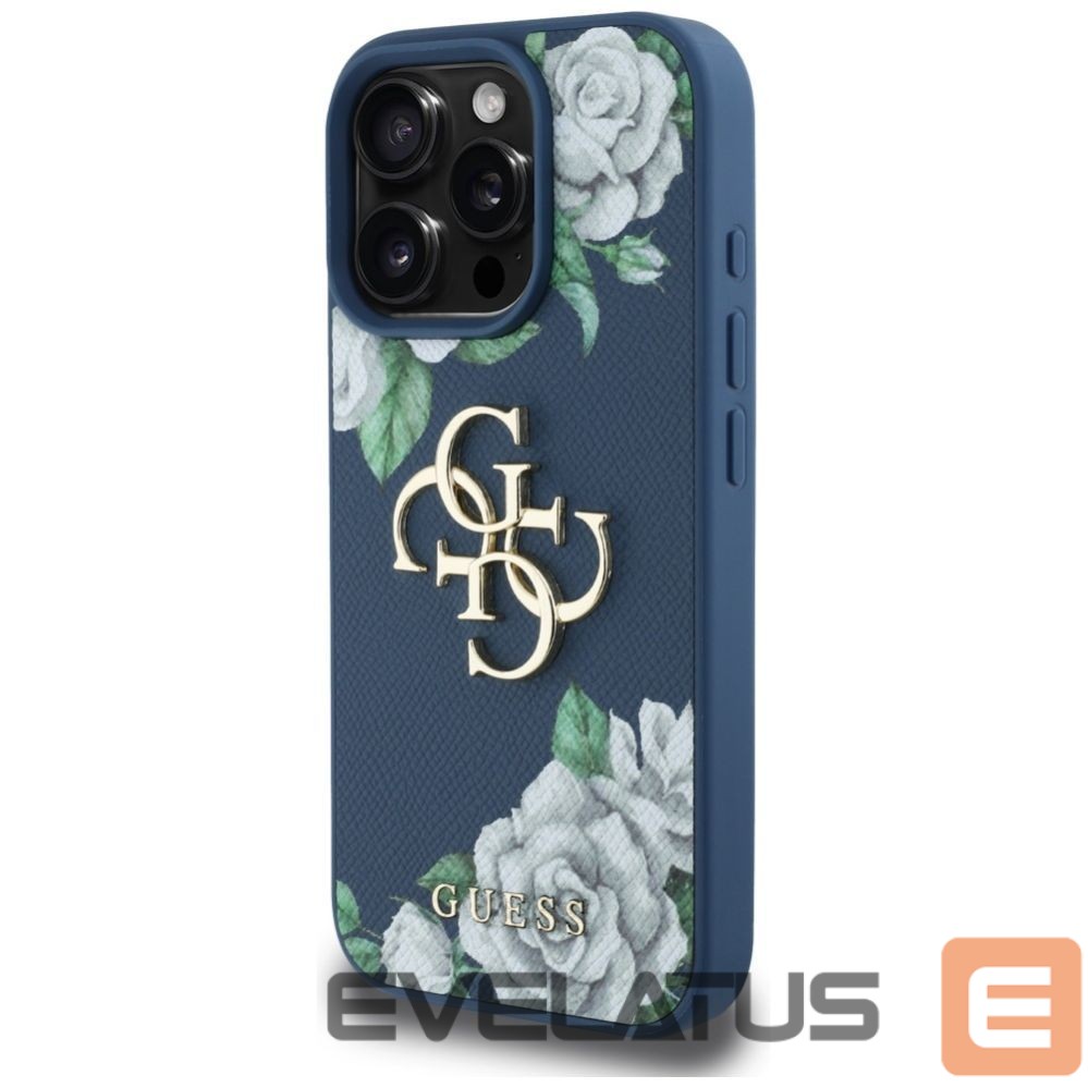 Citas preces Guess Guess Grained Roses Big 4G logo case for iPhone 16 Pro Max - blue