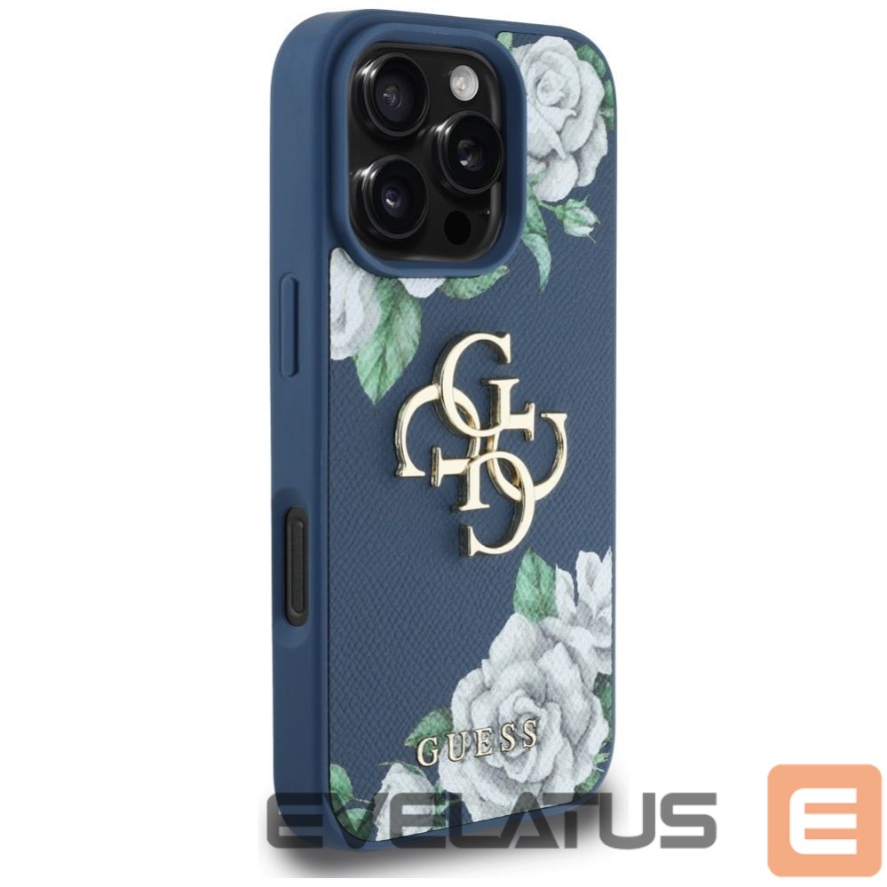 Citas preces Guess Guess Grained Roses Big 4G logo case for iPhone 16 Pro Max - blue