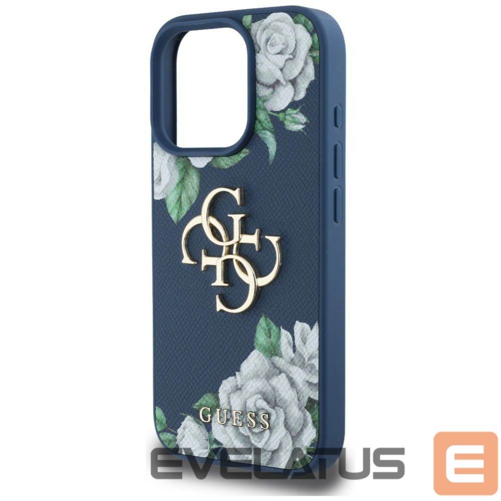 Citas preces Guess Guess Grained Roses Big 4G logo case for iPhone 16 Pro Max - blue