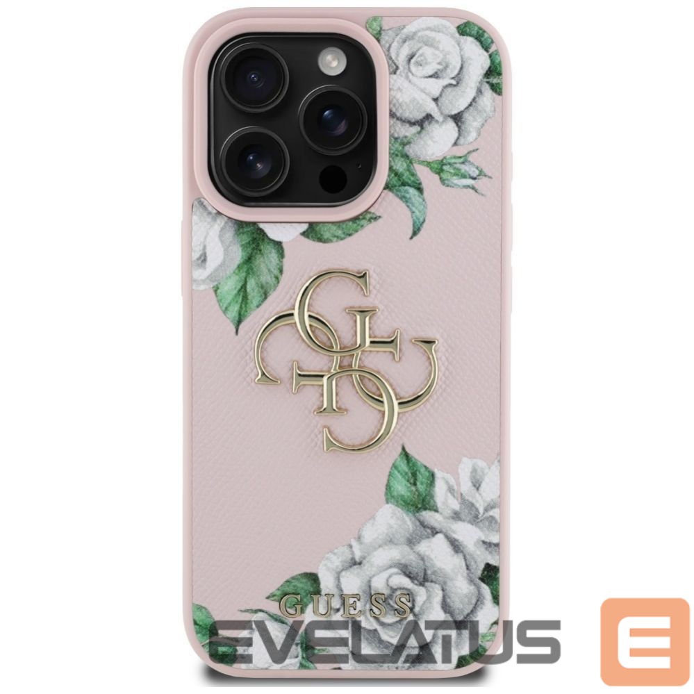 Citas preces Guess Guess Grained Roses Big 4G logo iPhone 16 Pro Max case - pink