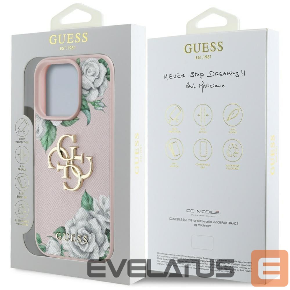 Citas preces Guess Guess Grained Roses Big 4G logo iPhone 16 Pro Max case - pink