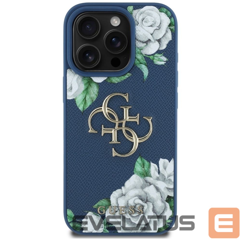 Citas preces Guess Guess Grained Roses Big 4G logo case for iPhone 16 Pro - blue