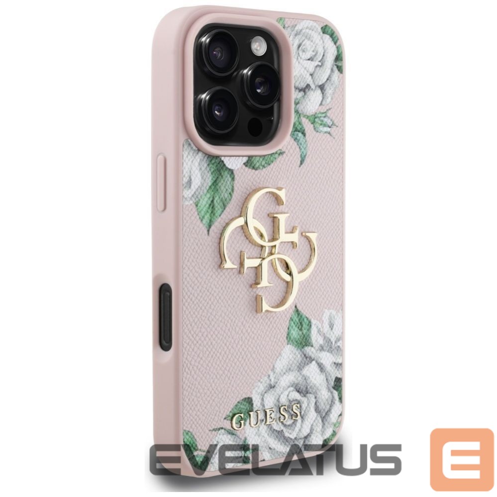Citas preces Guess Guess Grained Roses Big 4G logo iPhone 16 Pro case - pink