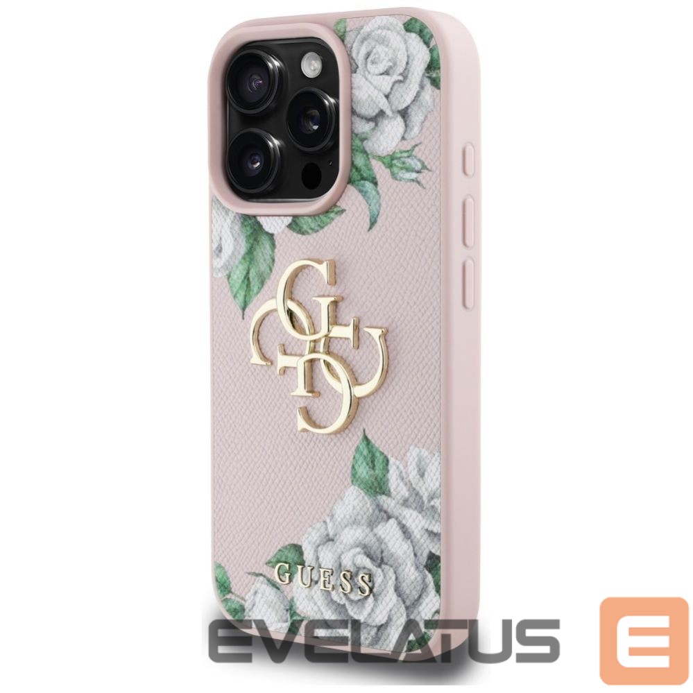 Citas preces Guess Guess Grained Roses Big 4G logo iPhone 16 Pro case - pink