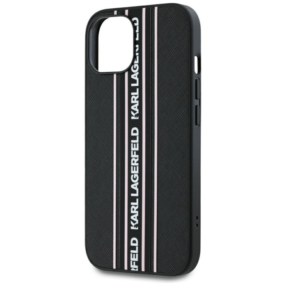 Citas preces Karl Lagerfeld Karl Lagerfeld Saffiano Athleisure Stripes Cord iPhone 15 Case - Pink