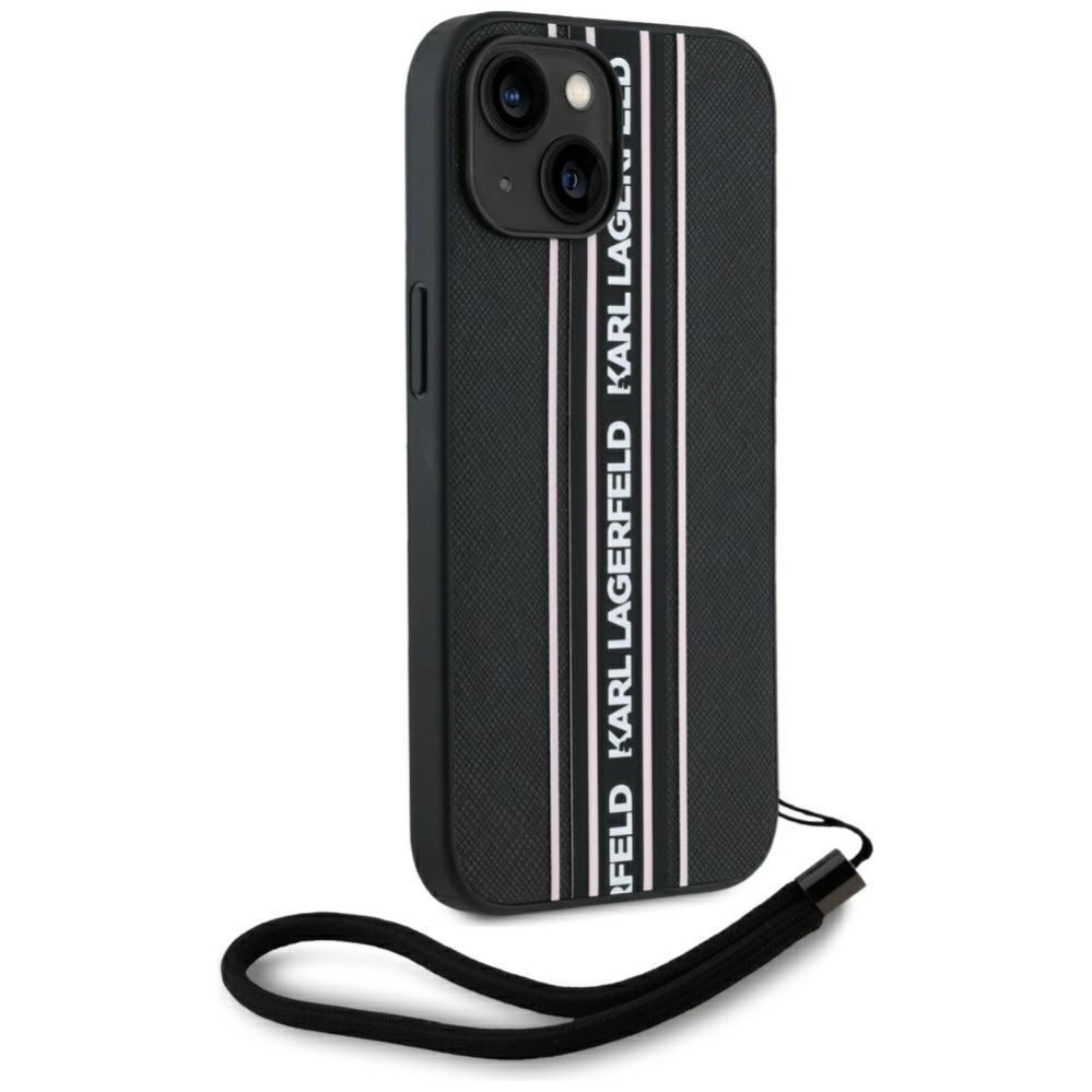 Citas preces Karl Lagerfeld Karl Lagerfeld Saffiano Athleisure Stripes Cord iPhone 15 Case - Pink
