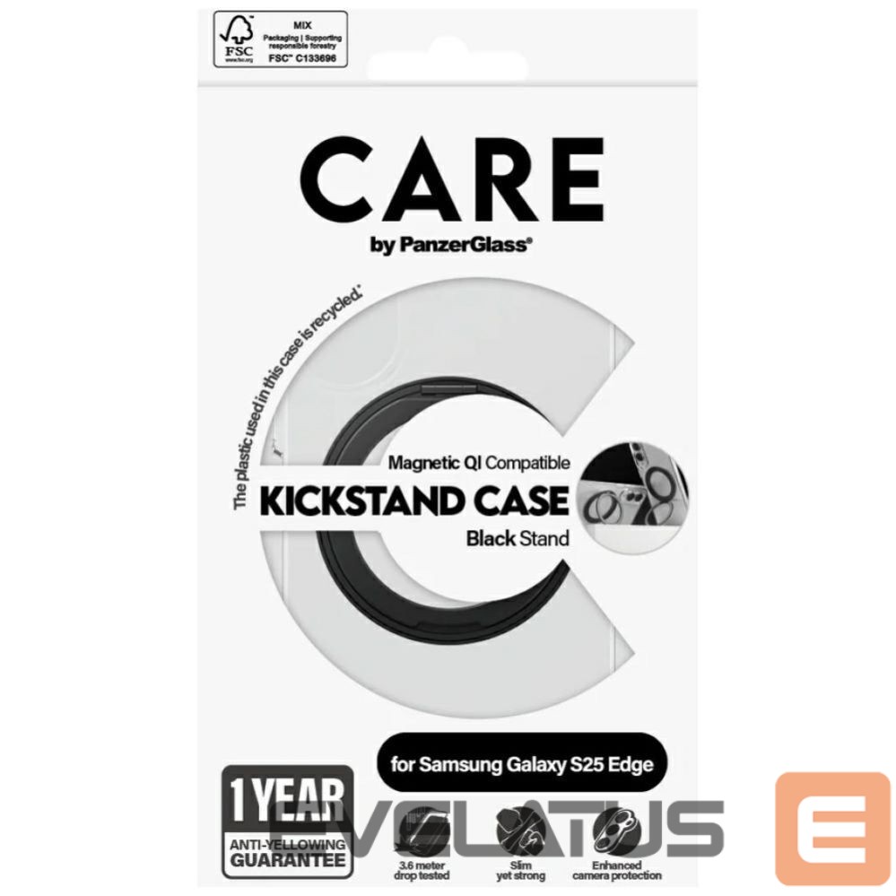Muud kaubad Panzer Glass CARE by PanzerGlass Feature Black Kickstand & QI Case for Samsung Galaxy S25 Edge - Transparent