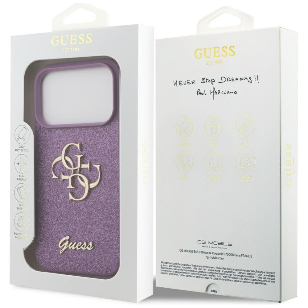 Citas preces Guess Guess Fixed Glitter Big 4G case for iPhone 17 Pro - purple