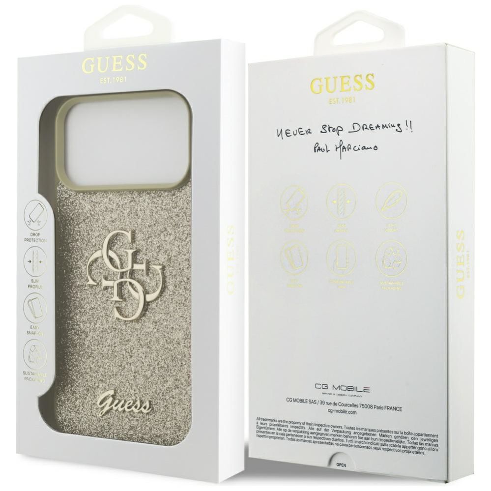 Citas preces Guess Guess Fixed Glitter Big 4G case for iPhone 17 Pro Max - gold