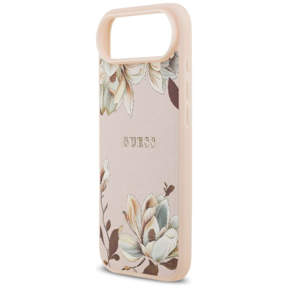Citas preces Guess Guess Grained Flowers Classic Logo MagSafe iPhone Air Case - Pink