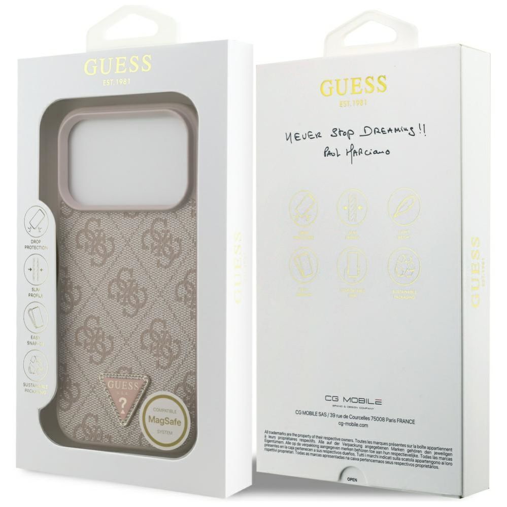 Citas preces Guess Guess Leather 4G Triangle Strass MagSafe Case for iPhone 17 Pro - Pink