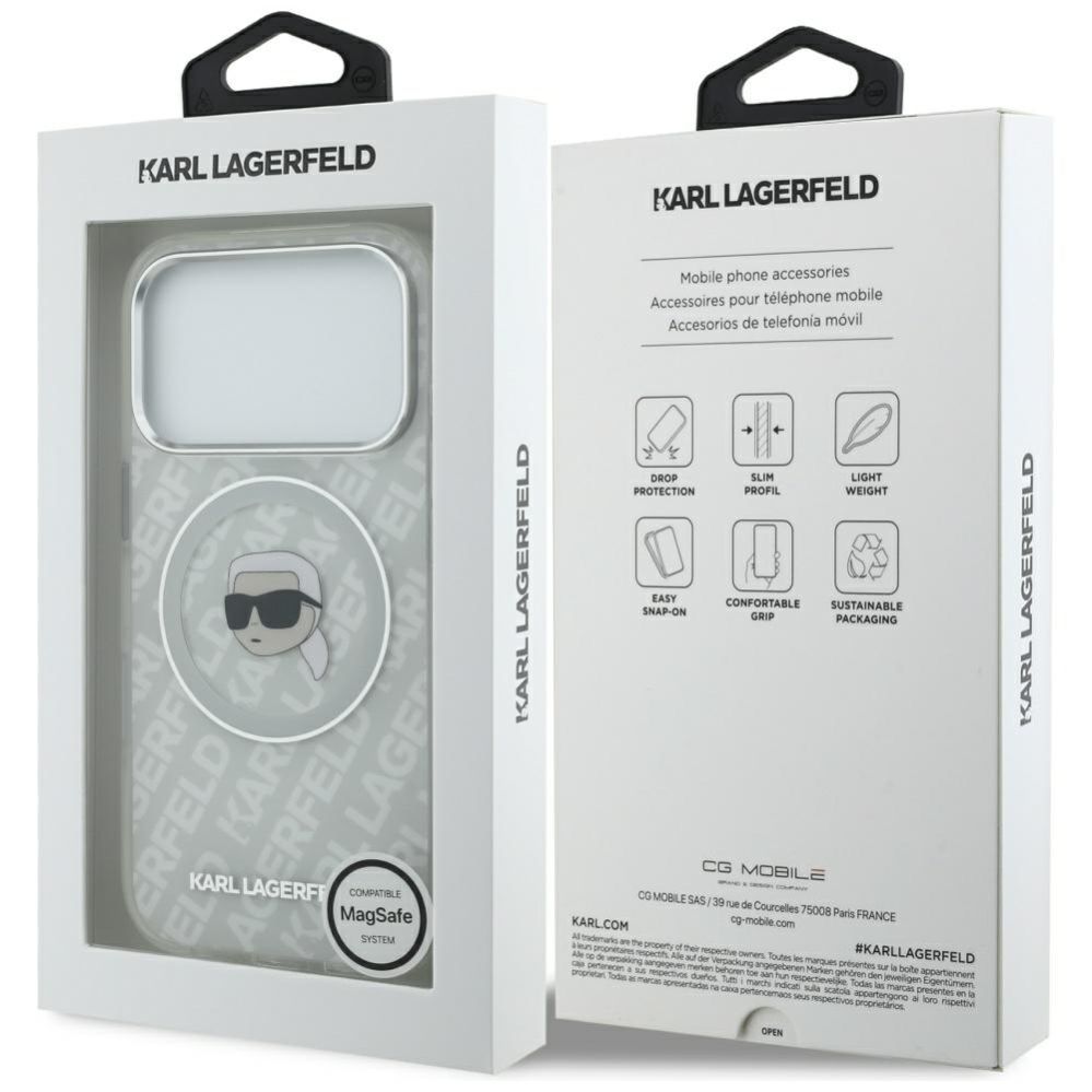 Citas preces Karl Lagerfeld Karl Lagerfeld IML Karl Head Logo MagSafe Case for iPhone 17 Pro - Gray