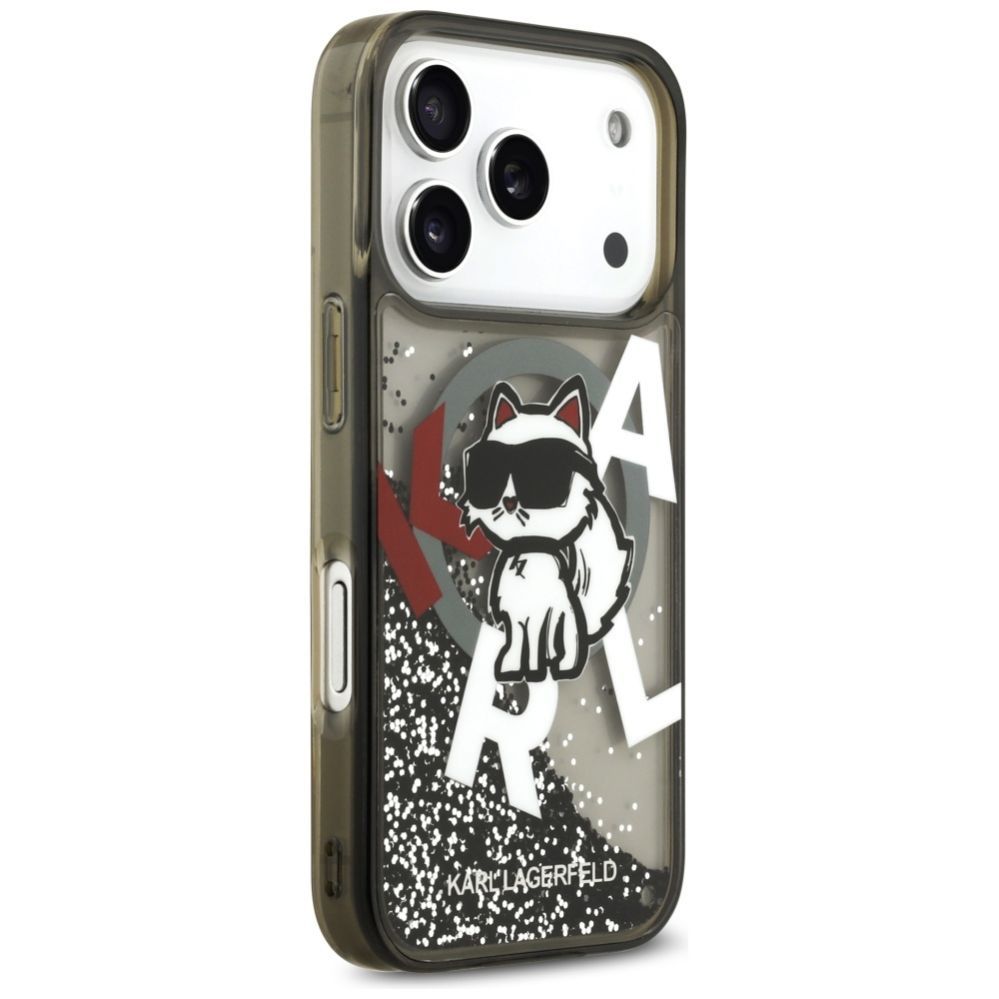 Citas preces Karl Lagerfeld Karl Lagerfeld Liquid Glitter Choupette Logo MagSafe Case for iPhone 17 Pro - Black