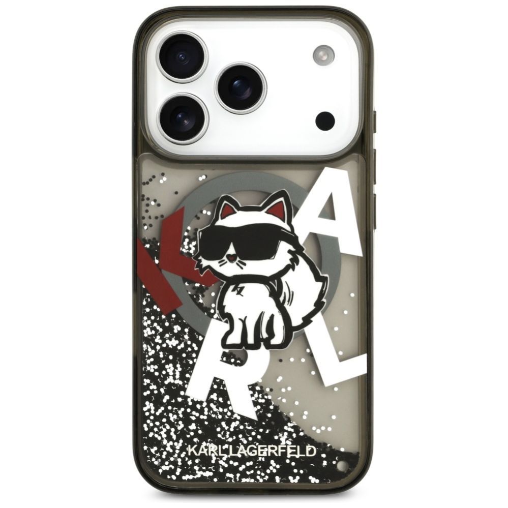 Citas preces Karl Lagerfeld Karl Lagerfeld Liquid Glitter Choupette Logo MagSafe Case for iPhone 17 Pro - Black