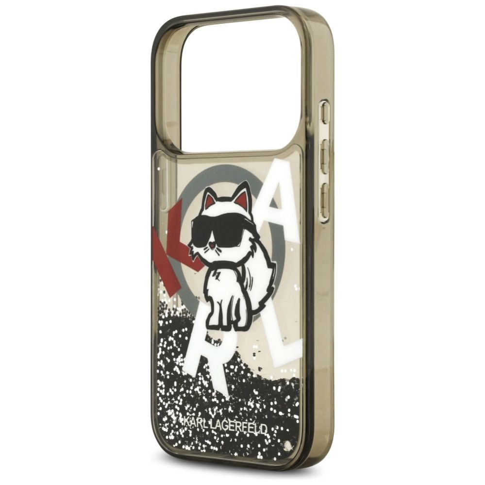Citas preces Karl Lagerfeld Karl Lagerfeld Liquid Glitter Choupette Logo MagSafe Case for iPhone 17 Pro - Black