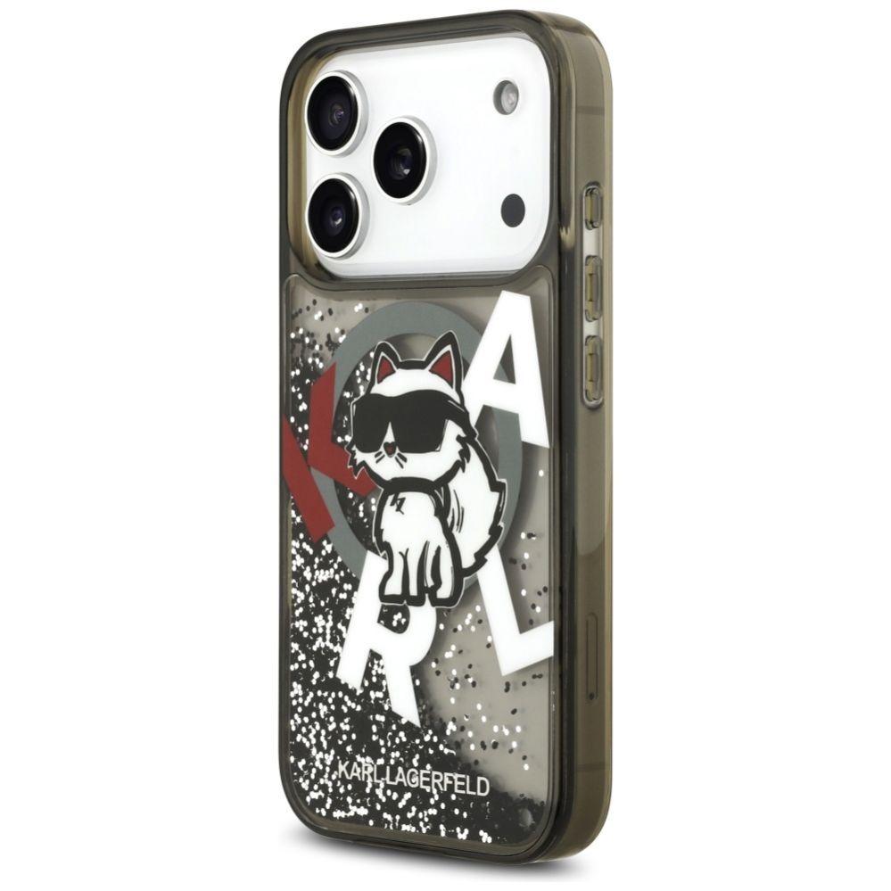 Citas preces Karl Lagerfeld Karl Lagerfeld Liquid Glitter Choupette Logo MagSafe Case for iPhone 17 Pro - Black