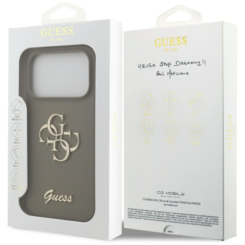 Citas preces Guess Guess Silicone Big 4G Script Case for iPhone 17 Pro Max - Brown