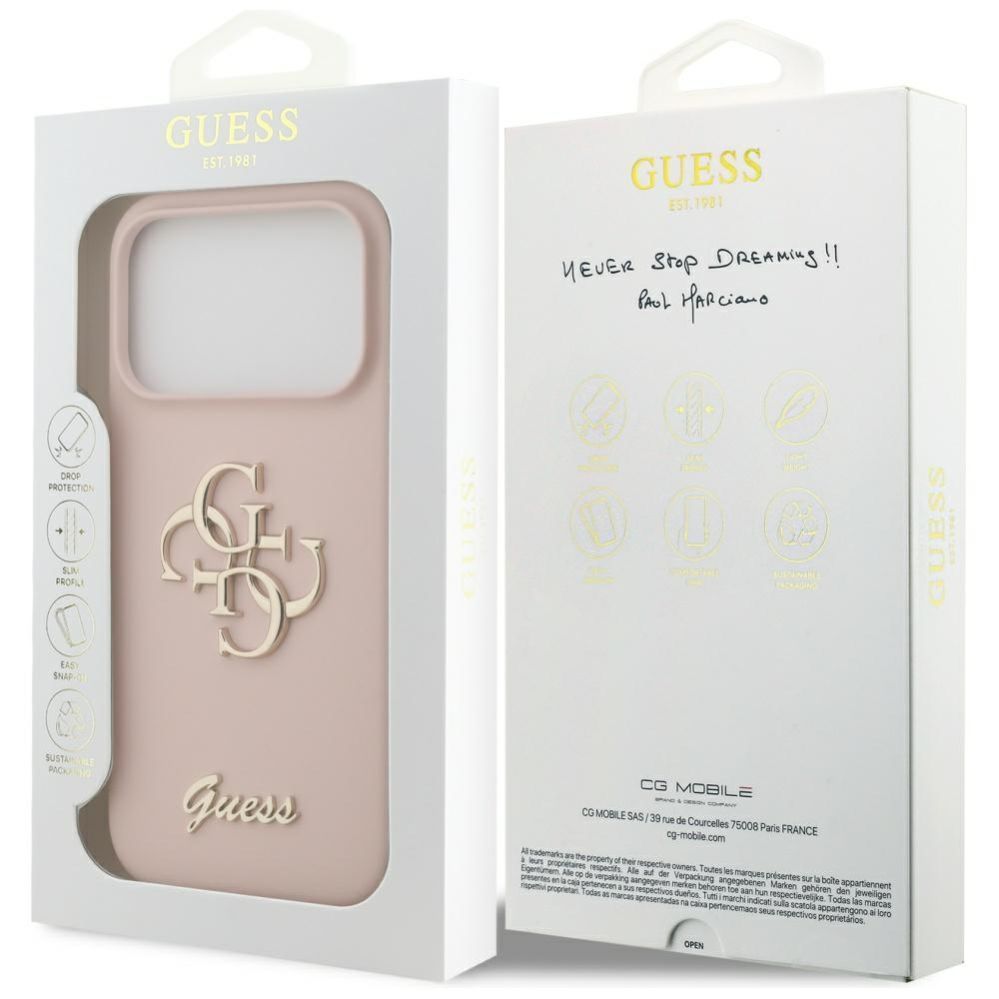 Citas preces Guess Guess Silicone Big 4G Script Case for iPhone 17 Pro - Pink