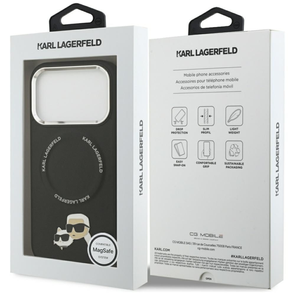 Citas preces Karl Lagerfeld Karl Lagerfeld Karl & Choupette Pins MagSafe Case for iPhone 17 Pro - Black