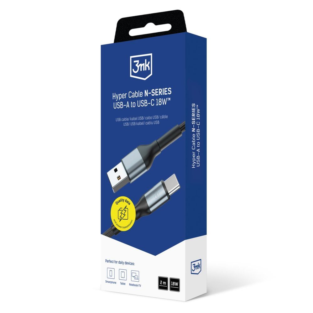 Muud kaubad 3MK 3mk Hyper Cable N-SERIES USB-A / USB-C 2m 9V/2A 18W / black