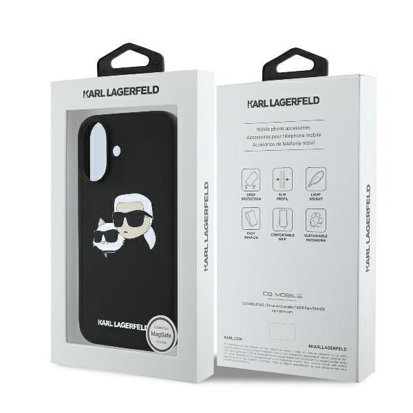 Citas preces Karl Lagerfeld Karl Lagerfeld Silicone Nauble Heads Print MagSafe Case for iPhone 16 - Black