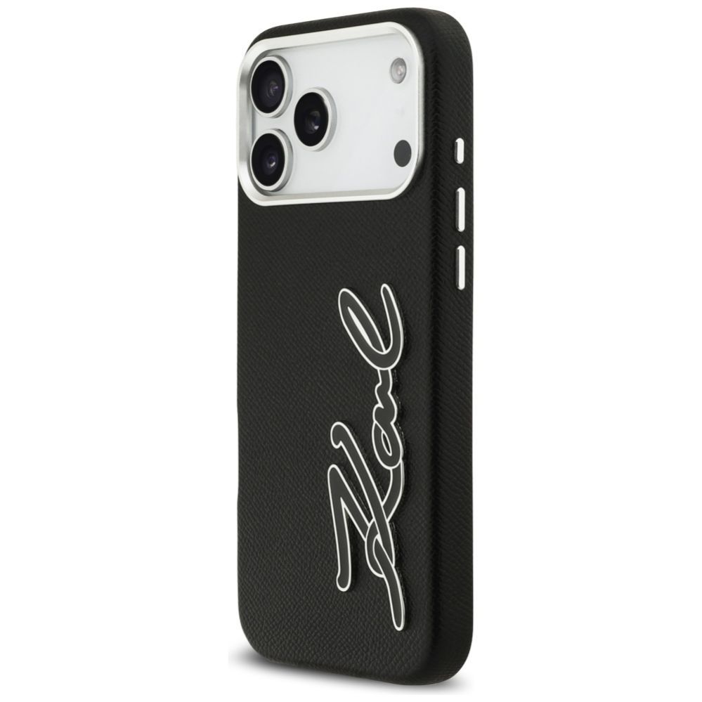 Citas preces Karl Lagerfeld Karl Lagerfeld FW Grained Signature Logo Case for iPhone 17 Pro Max - Black