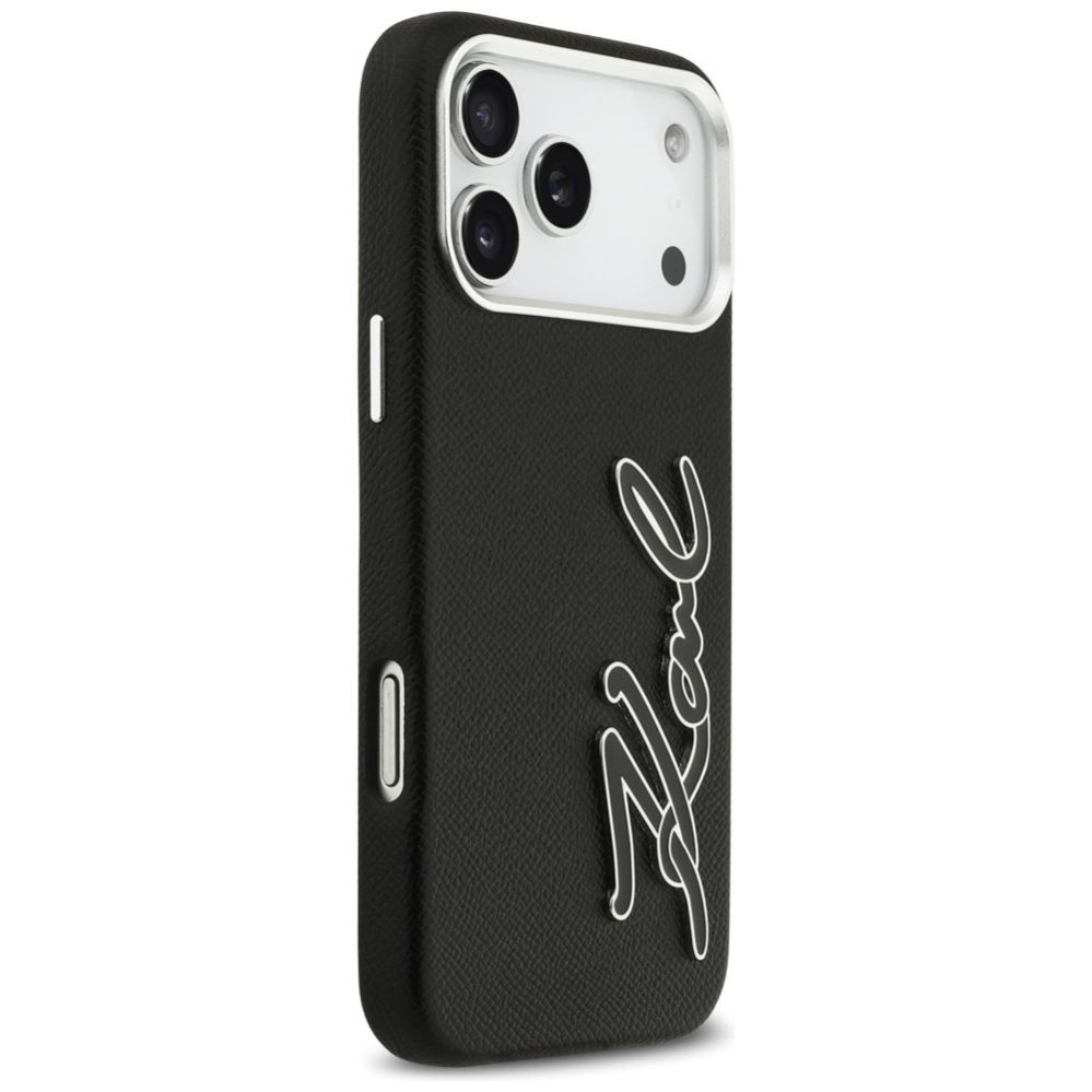 Citas preces Karl Lagerfeld Karl Lagerfeld FW Grained Signature Logo Case for iPhone 17 Pro Max - Black