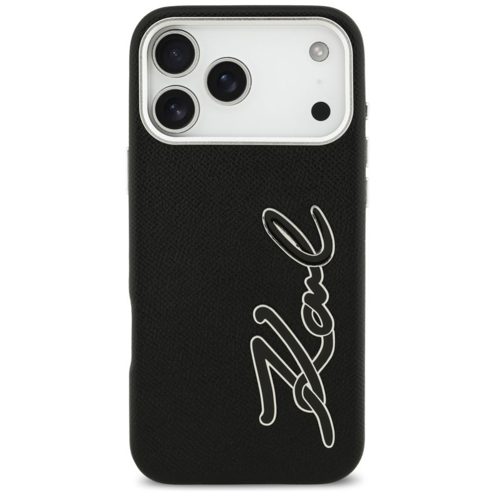 Citas preces Karl Lagerfeld Karl Lagerfeld FW Grained Signature Logo Case for iPhone 17 Pro Max - Black