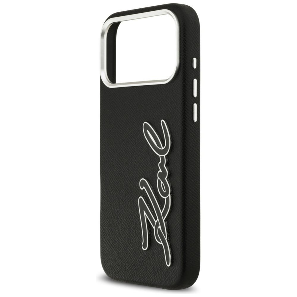 Citas preces Karl Lagerfeld Karl Lagerfeld FW Grained Signature Logo Case for iPhone 17 Pro Max - Black