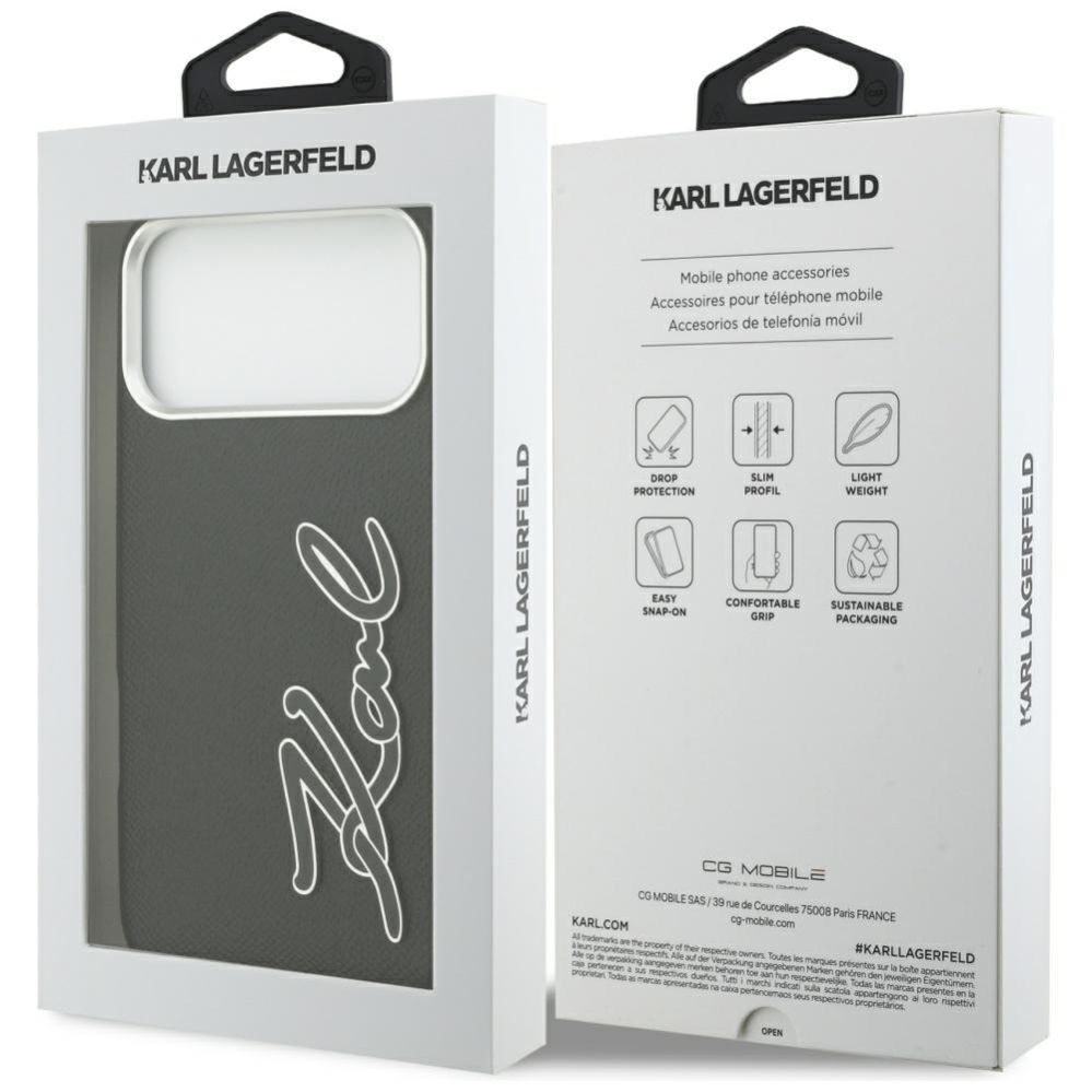 Citas preces Karl Lagerfeld Karl Lagerfeld FW Grained Signature Logo Case for iPhone 17 Pro Max - Black