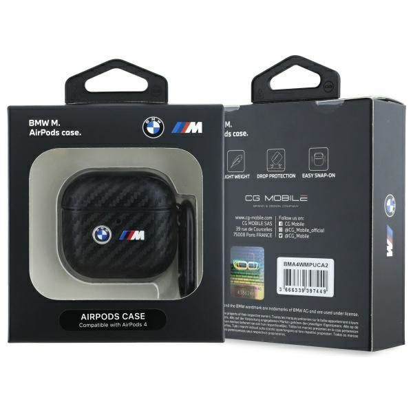 Citas preces BMW BMW Carbon Double Metal Logo Case for AirPods 4 - Black