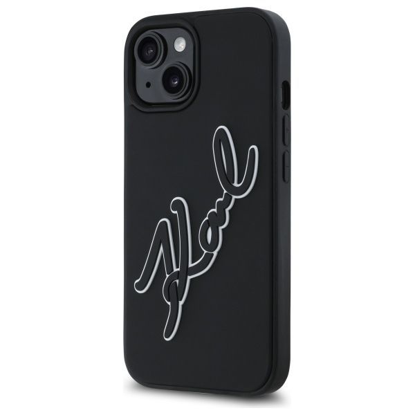 Citas preces Karl Lagerfeld Karl Lagerfeld 3D Rubber Signature iPhone 15 Case - Black